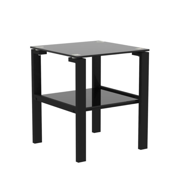 Glass Two Layer Tea Table, Small Round Table, Bedroom Corner Table (Set of 2), Living Room Side Table - Black