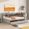 Full Bed With L-Shaped Bookcases, Drawers - Gray - Image 4