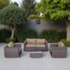 4 Piece Outdoor Sofa Seating Group With Cushions Wicker - Brown - Image 2