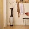 Tall Designer Floor Vase Artificial With 2 Tone Decorative Accent For Living Room - White / Black - Image 10