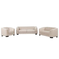 Upholstered 3 Piece Sofa Set With Legs - Beige