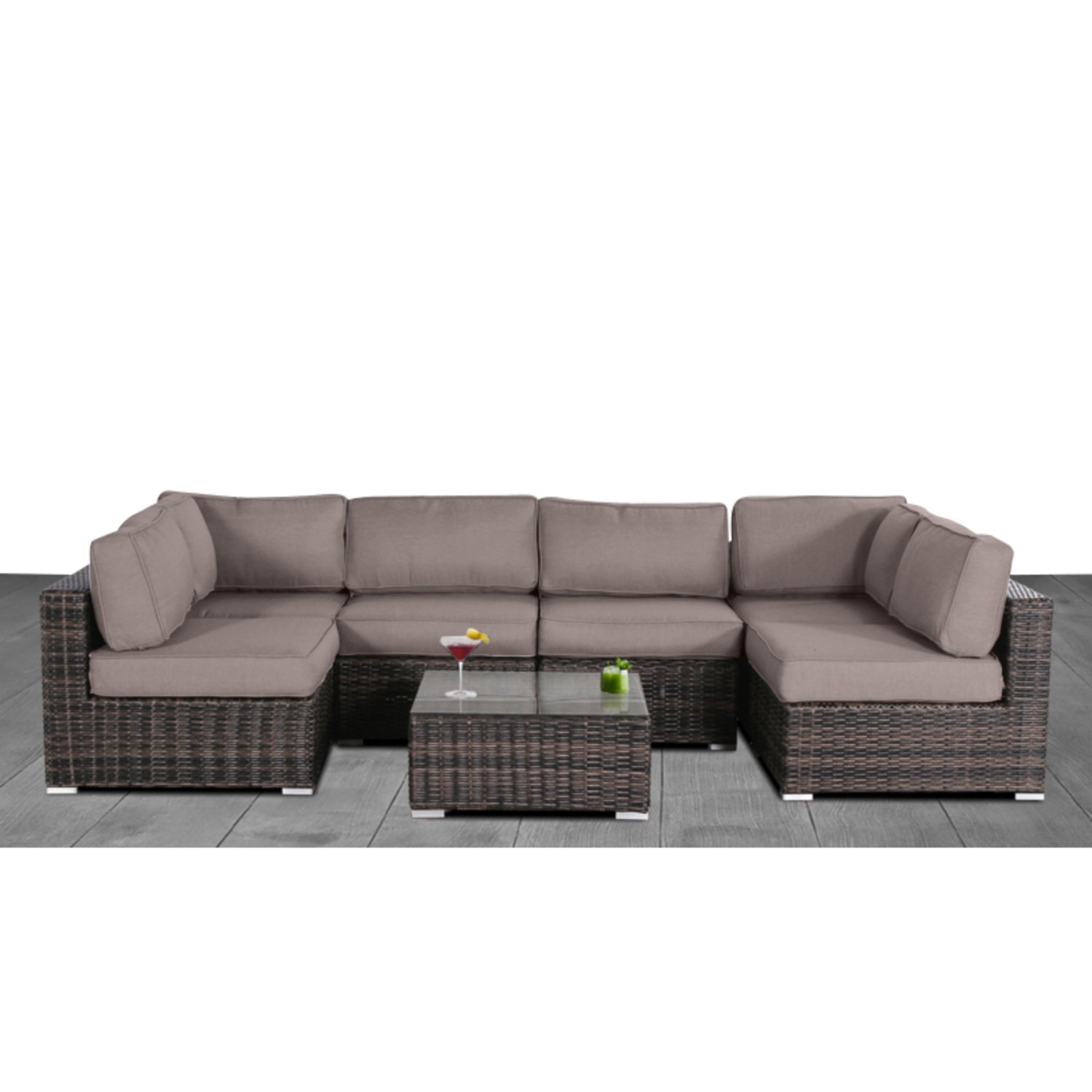 Outdoor Conversation Set For 4 With Cushions, Weather Resistant Wicker, Glass Table - Brown - Image 5