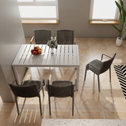 4 Piece Stackable Single Chairs With Vertical Stripe Design For All Weather - Warm Gray