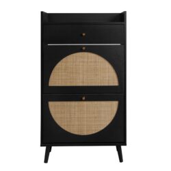 Allen - Rattan 2 Door 1 Drawer Cabinet Shoe Rack For Entrance, Double Layer - Black