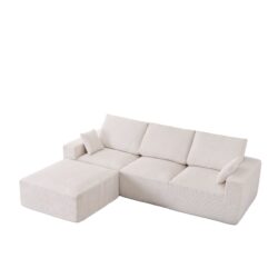 Modular L Shape Sectional Sofa With Extra Wide Seat, USB & Type C Charger, Petal Armrest - Beige / White