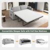 Corduroy Sleeper Sofa Loveseat Sofa With Full Size Mattress, 2 USB Ports, 2 Cup Holders, 2 Side Pockets And A Phone Holder For Living Room - Gray - Image 5