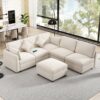 Sectional Sofa Modular U Shaped With Ottoman & USB Ports - Beige - Image 9