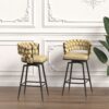 Technical Leather Woven Bar Stool (Set of 2), 360 Swivel Bar Stools With Back And Footrest - Light Brown - Image 5