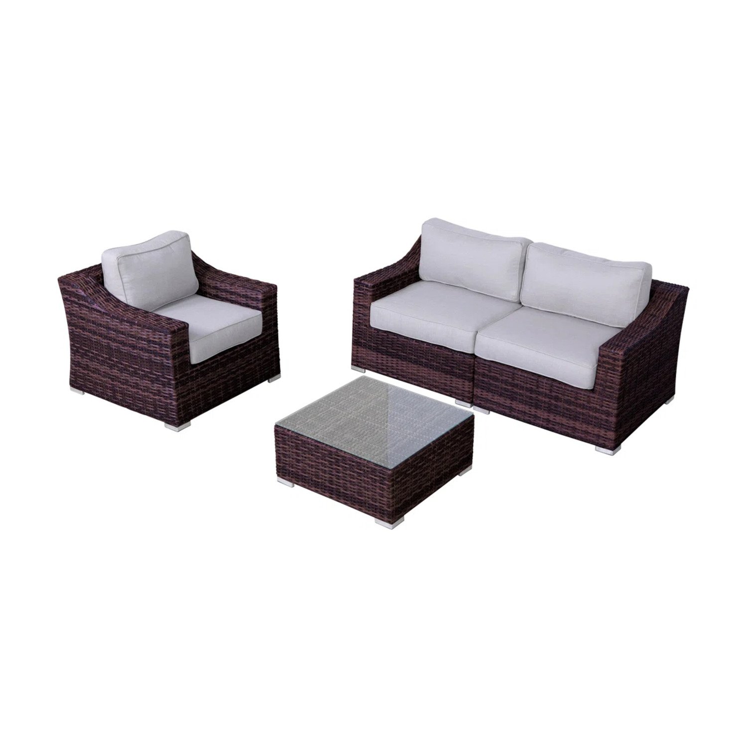 Outdoor Wicker Conversation Set With Cushions For 3 - Brown Mix - Image 5