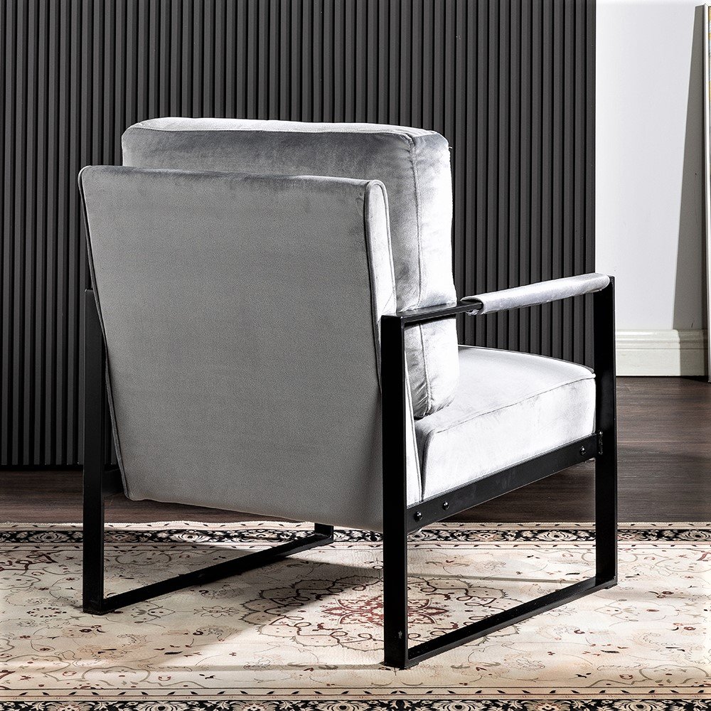Classic Mid Century Modern Accent Chair With Durable Square Metal Frame, Armchair Upholstery - Gray - Image 4