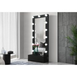 Elisa - Narrow Tall Mirror With Speaker And Drawer - Black