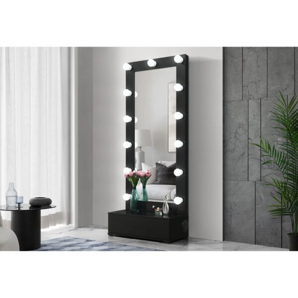 Elisa - Narrow Tall Mirror With Speaker And Drawer - Black