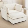 Modern Armchair Sofa Cozy Upholstered Sofa Chair With Movable Ottoman, Wide Seat, Curved Armrests And Soft Pillows Chenille - Beige - Image 3