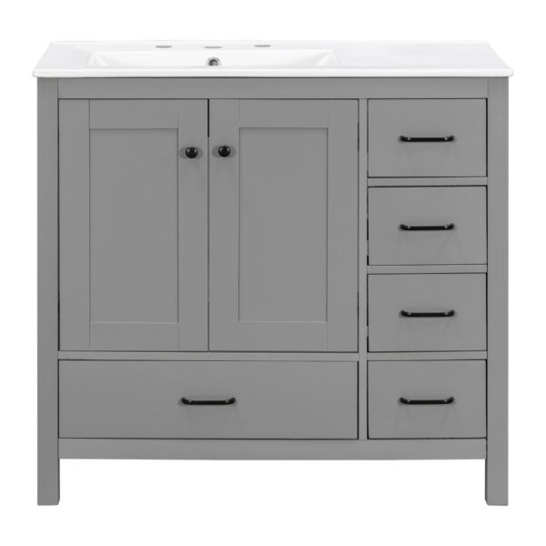 Bathroom Vanity With Sink Combo, Abundant Storage Cabinet With 2 Soft Close Doors And 5 Drawers - Gray