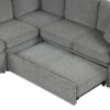 Modern U Shaped Sectional Sofa Convertible Pull Out Sofa Bed With USB Ports And Cup Holders Chenille - Gray - Image 7
