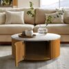 Round Coffee Table With Storage - Natural / White - Image 2