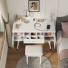 Elegant Vanity Makeup Table & Chair Set Modern Dressing Table With Organizer Writing Desk Charging Port Engineered Wood - White - Image 5