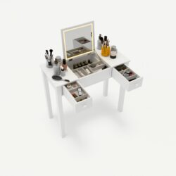 Vanity Table With LED Lights, Flip-Top Mirror And 2 Drawers, Jewelry Storage - Chic White
