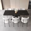 Modern Extendable Dining Table Set With Curved Backrest Upholstered Chairs For 6 - 8 Persons - Black White - Image 13
