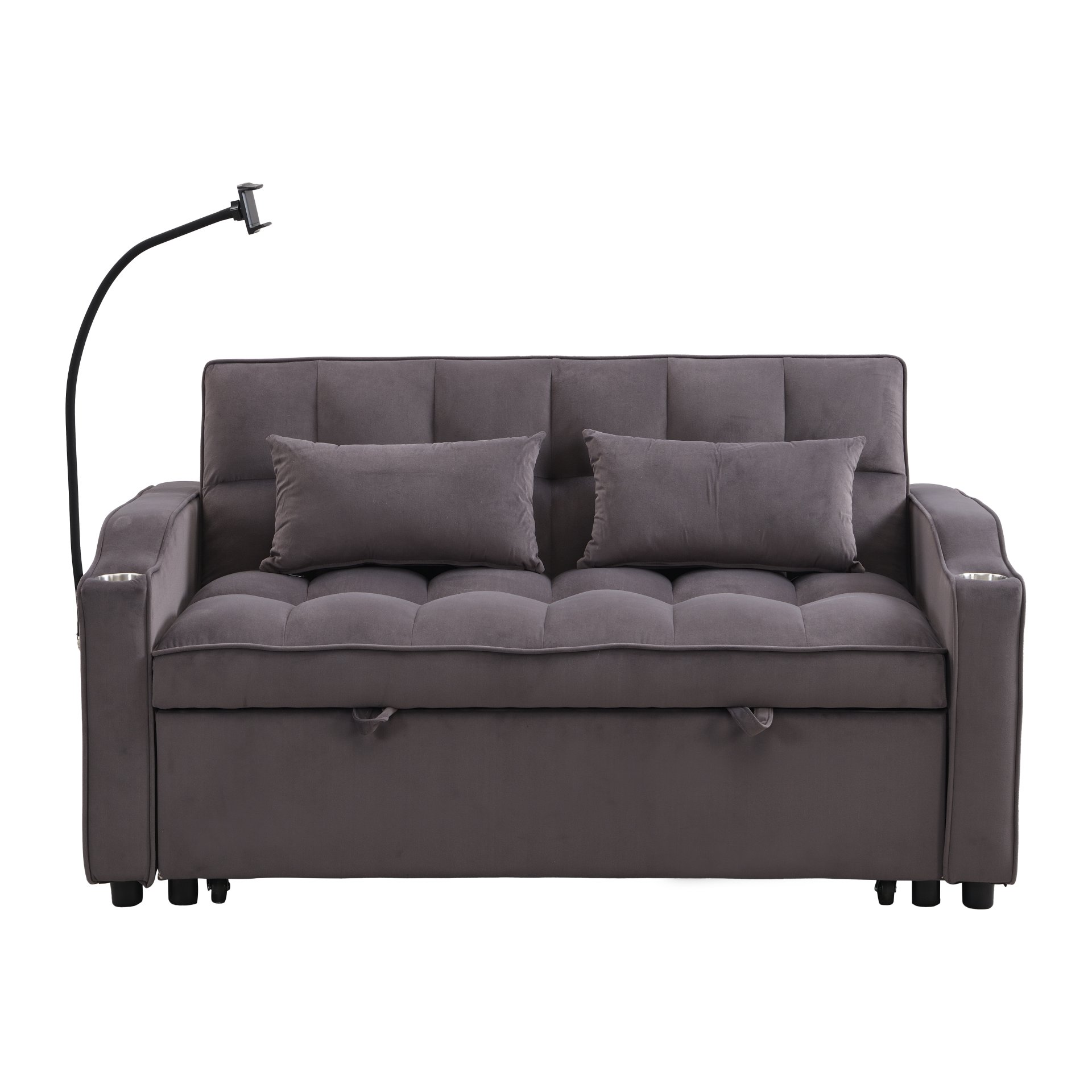Contemporary Velvet Sofa Bed With Trundle - Charcoal Gray - Image 9