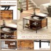 Lift Top Coffee Table With Storage, Adjustable Height Living Room - Black / Brown - Image 14