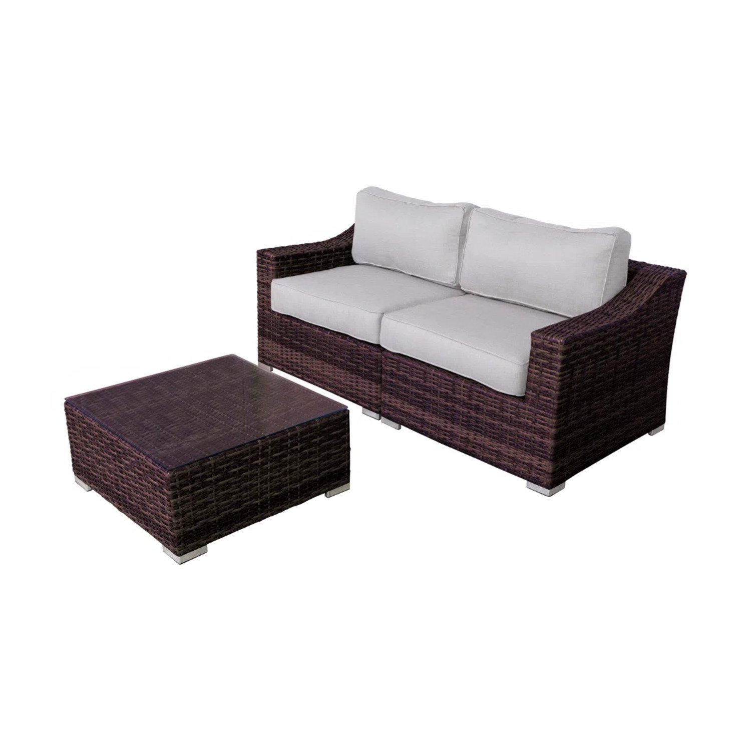 Wicker 2 Person Conversation Set, Durable Outdoor Seating With Cushions Mix - Brown Mix - Image 9
