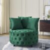 Modern Glam Velvet Upholstered Swivel Chair With Button Tufted Design And Wheels - Green - Image 4