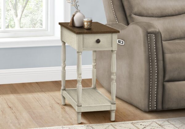 Accent End Table, 2 Tier, Storage Drawer, Traditional - White