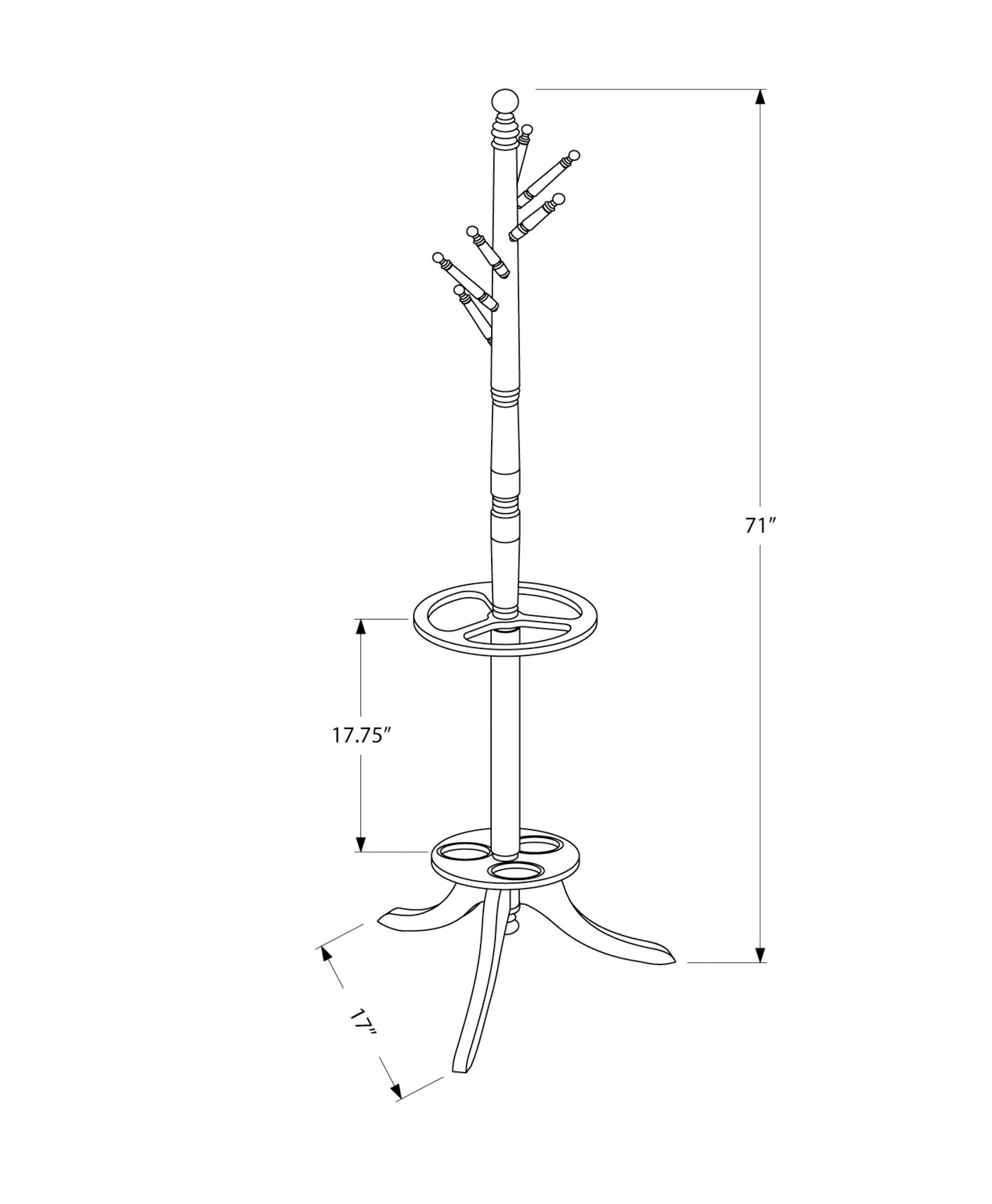 Free Standing Coat Rack 6 Hooks For Entryway With Umbrella Holder - Cherry - Image 4