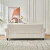 3 Seater Sofa With Rolled Arms And Nailhead Trim Upholstered Couch - Beige - Image 12