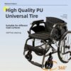 Premium Lightweight Foldable Transport Wheelchair Square Tube Design With Double Brakes Adjustable Handrail & Breathable Seat Ideal For Disabled & Post Surgery Recovery - Black / Gray - Image 10