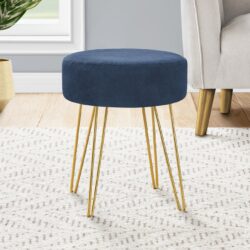 Ottoman, Pouf, Footrest, Foot Stool, Round Metal Legs, Contemporary, Modern - Blue / Gold