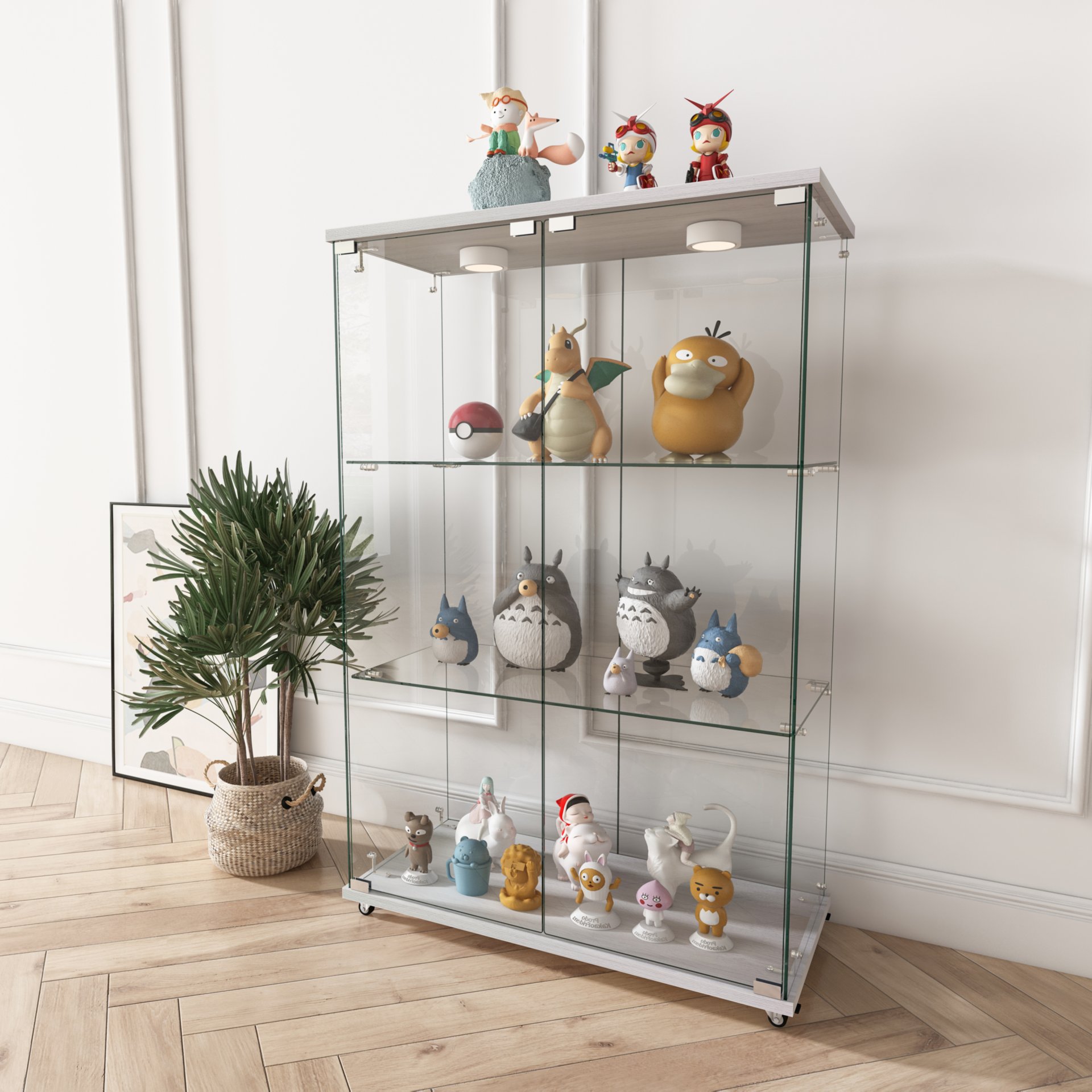 Modern Display Cabinet With LED Lights, Tempered Glass 2 Door Storage Case With 3 Shelves For Living Room - Transparent - Image 7