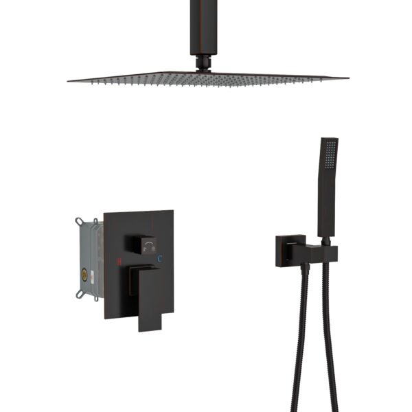 Dual Shower Head System With Rough In Valve, Ceiling Mount, Stainless Steel & Brass - Oil-Rubbed Bronze