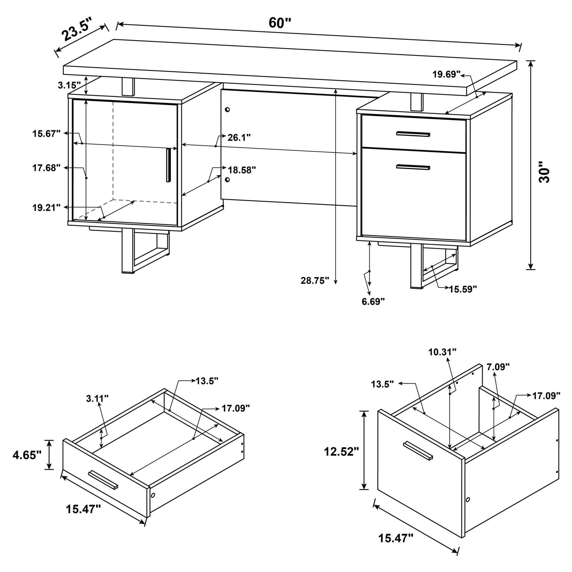 2 Drawer Computer Desk High Gloss Home Office - White - Image 3