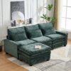 L Shaped Sectional Sofa With Movable Ottoman - Green - Image 7