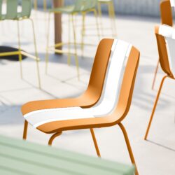 4 Piece Set Of Modern Striped Color Blocking Single Chairs, Waterproof And Fade Resistant - White / Orange