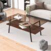 Rectangle Coffee Table, Tempered Glass Tabletop With Metal Legs, Modern Table For Living Room - Brown - Image 5