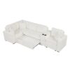 Modular L Shaped Convertible Sofa Bed With Pull Out Bed, Cup Holders & Storage - White - Image 17