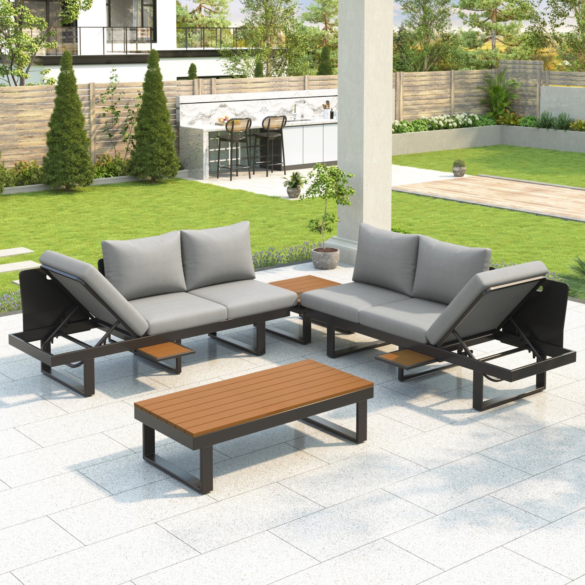 Outdoor Sectional Sofa Set With Adjustable Reclining Seats - Gray - Image 3