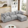 Contemporary Modular Sectional Sofa Shaped Couch Set With Movable Ottoman Chenille - Gray - Image 3