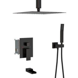 Oil Rubbed Bronze Shower System With Waterfall Tub Spout, 12" Ceiling Mount, Stainless Steel And Brass - Oil-Rubbed Bronze