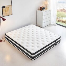 12" Twin Hybrid Mattress With Individual Pocket Spring Soft Memory Foam Breathable Knitted Cover - White / Black