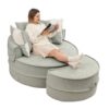 Modern Oversized Round Barrel Accent Chair With Ottoman Velvet Upholstered Lounge Armchair With 5 Pillows For Living Room Or Bedroom - Green - Image 24
