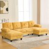 Modern U Shaped Sectional Sofa With Dual Chaise Lounges, Storage Pockets And Armrest Pillows - Yellow - Image 6