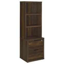 Multifunctional Bookcase With 3 Open Shelves And Locking Drawers, USB Charging - Brown / Pine Wood