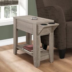 Accent Side Table, Storage, Lamp, Transitional - Taupe