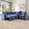 L Shaped Convertible Sofa Bed With Pull Out Bed, Cup Holders, And Storage Space - Blue - Image 3