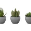 6" Tall, Artificial Plant, Succulent, Indoor, Faux, Fake, Table, Greenery, Potted, Decorative (Set of 3) - Green / Gray - Image 8
