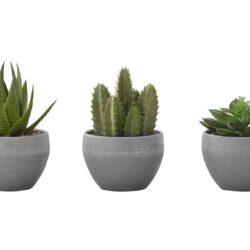 6" Tall, Artificial Plant, Succulent, Indoor, Faux, Fake, Table, Greenery, Potted, Decorative (Set of 3) - Green / Gray
